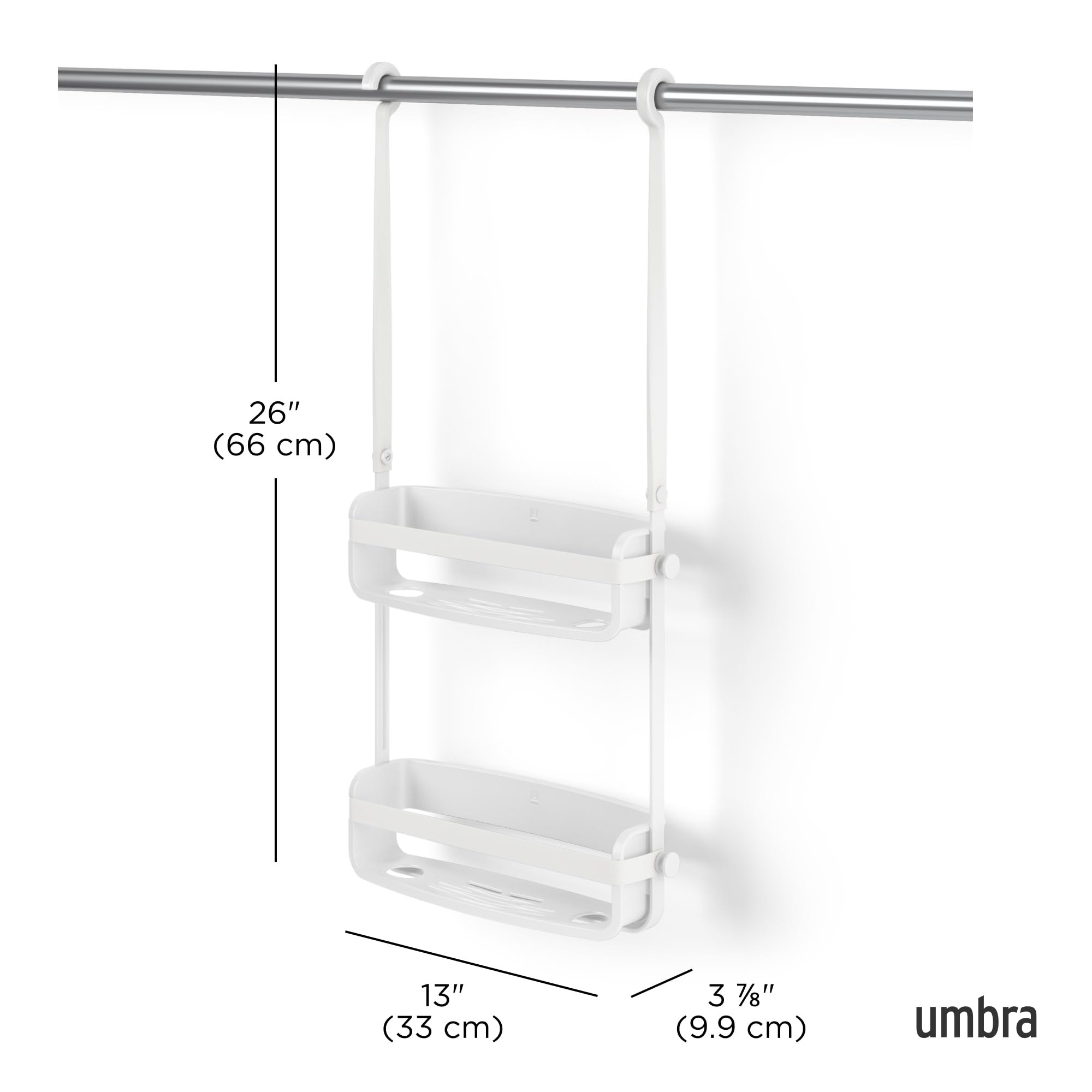 Umbra Flex over-shower-head mount offers easy no-drill installation.