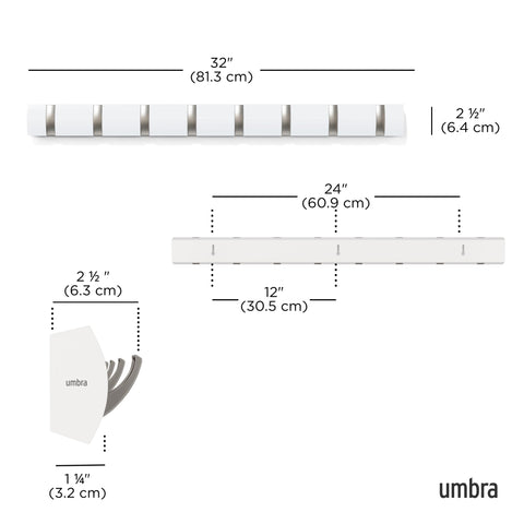 Umbra Flip hooks retracted for a slim, clutter-free wall look.