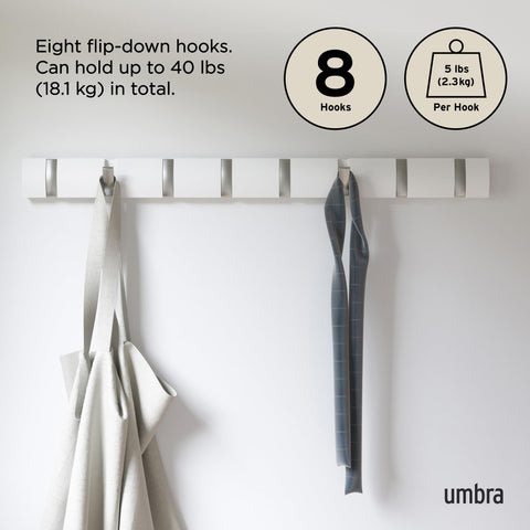 Umbra Flip white-nickel finish complements modern decor.