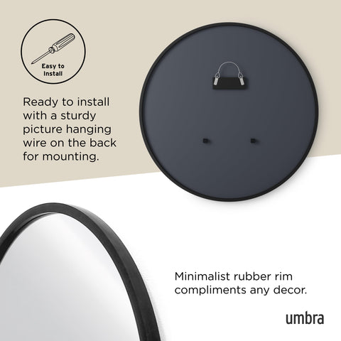 Umbra Hub wall-mount back view shows simple hanging wire in black