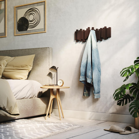 Umbra Sticks espresso versatile storage solution for coats and accessories.