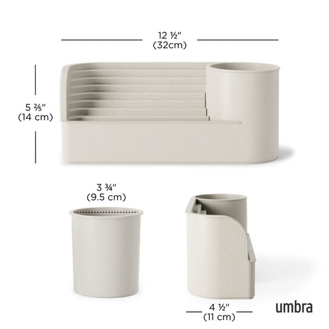 Umbra Stream fountain with integrated storage holds small decor items.