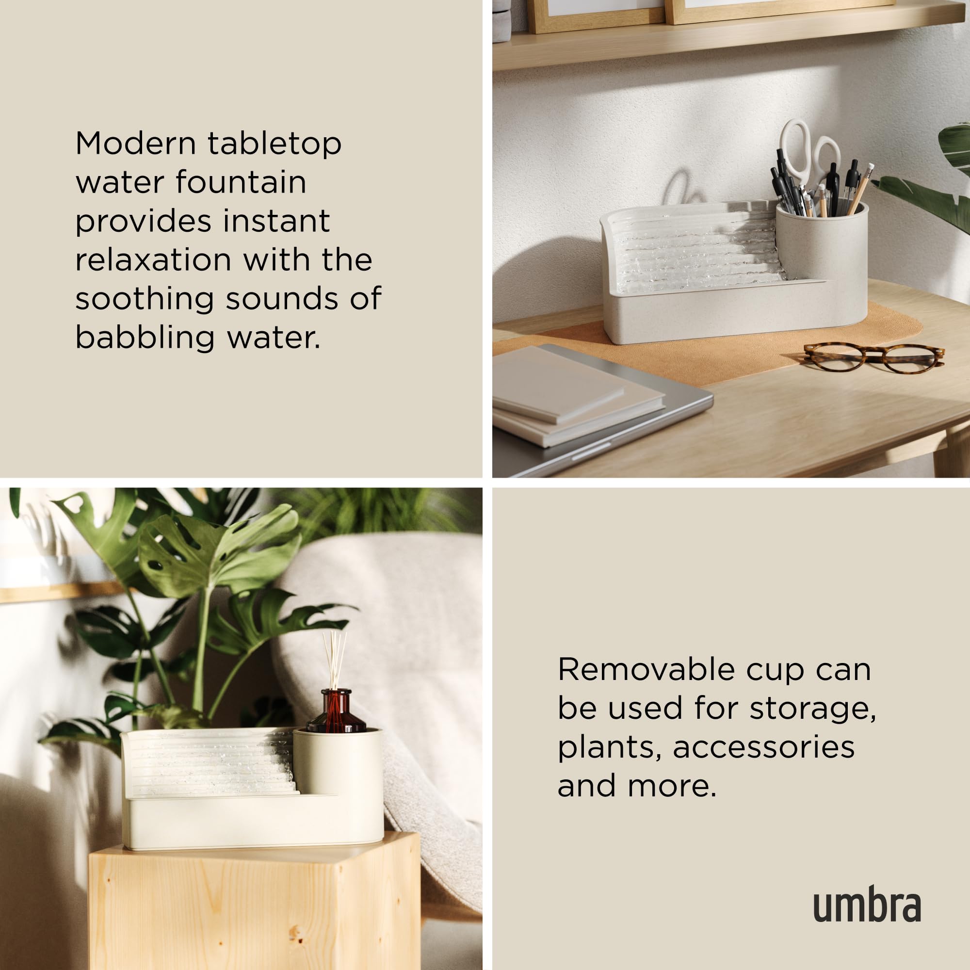 Umbra Stream uses recycled materials for a sustainable desk feature.