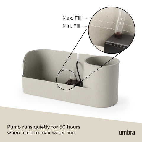 Umbra Stream fountain powered by USB keeps cords tidy and accessible.