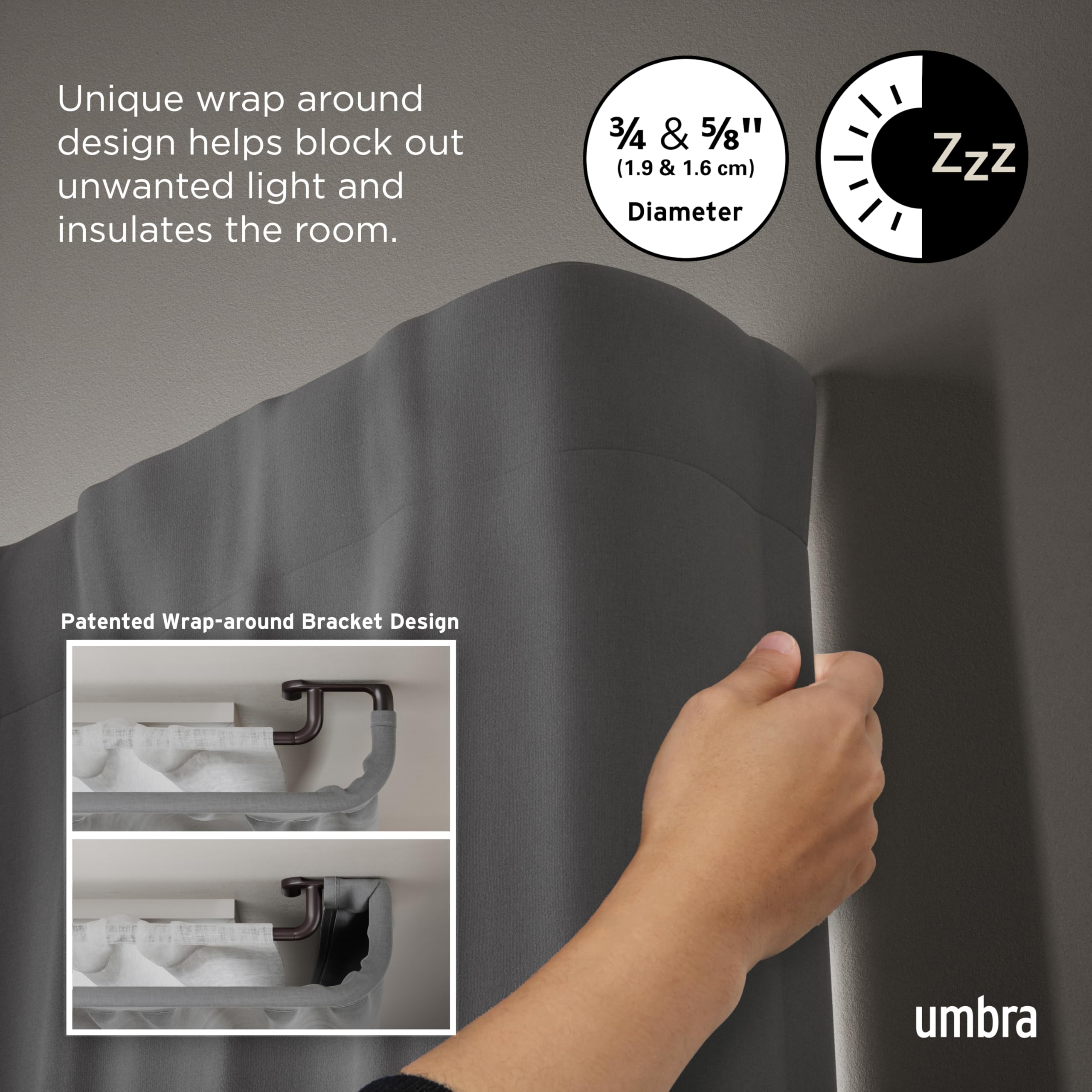 Umbra Twilight adjustable length fits 48 to 88 inches for a custom look