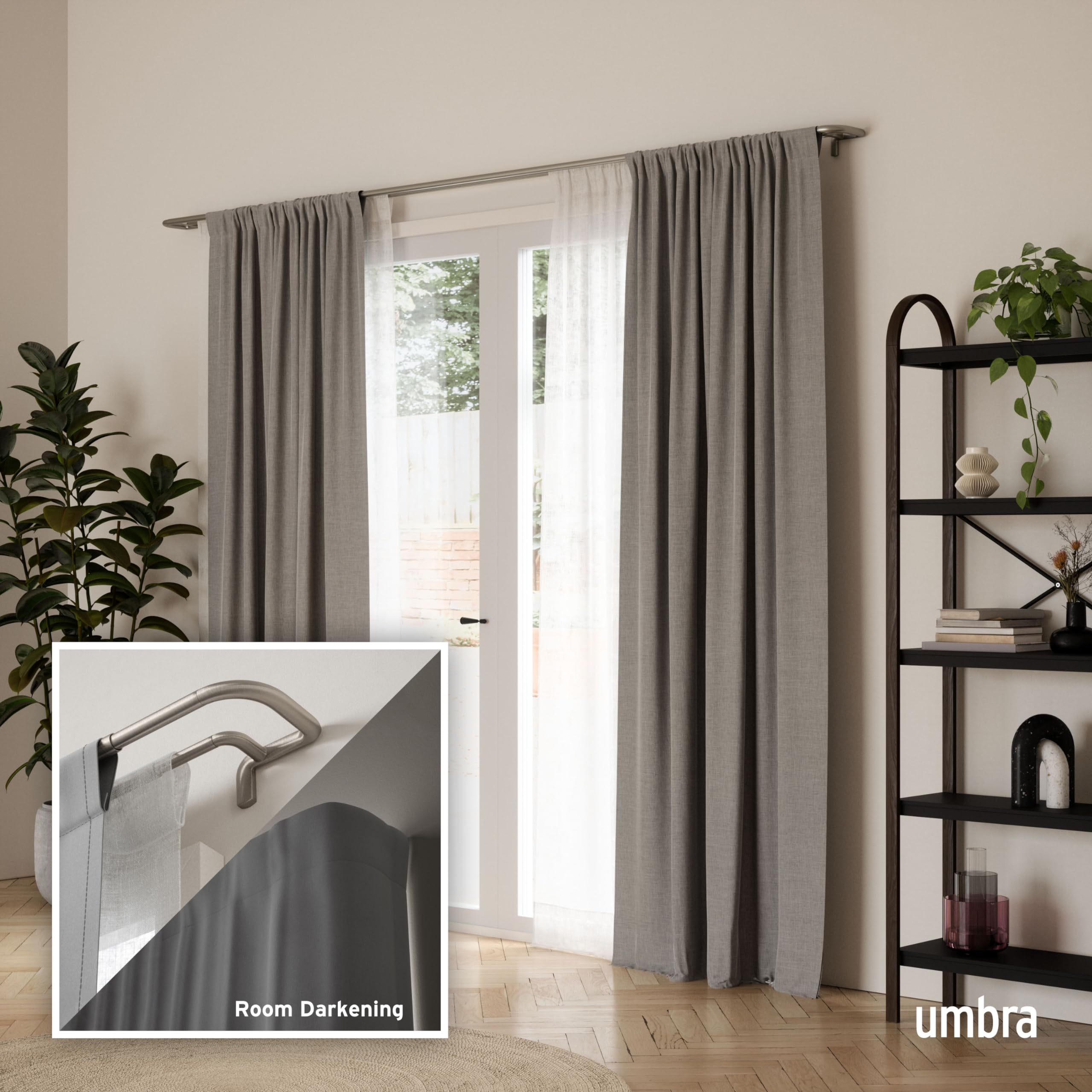Umbra Twilight wall-mount brackets secure stability for blackout and sheer layers