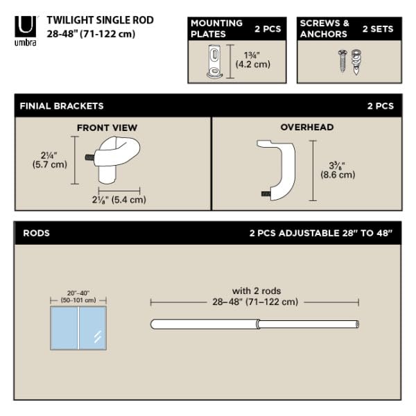 Umbra Twilight kit includes hardware for quick, tool-friendly installation.