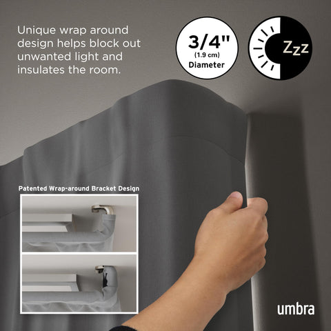 Umbra Twilight supports multiple curtain styles, including grommet, back-tab, and rod pocket.