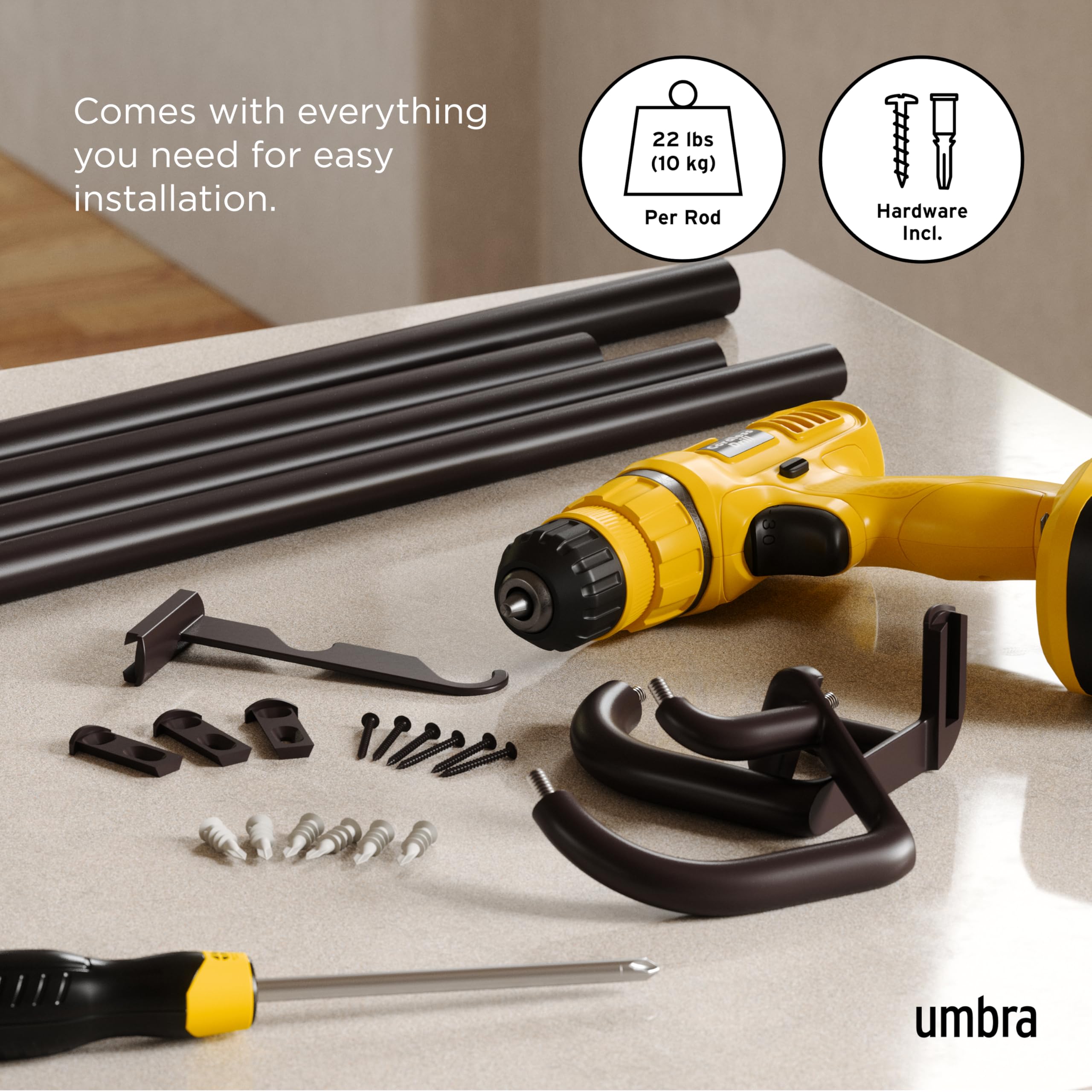 Umbra Twilight hardware included simplifies installation and setup
