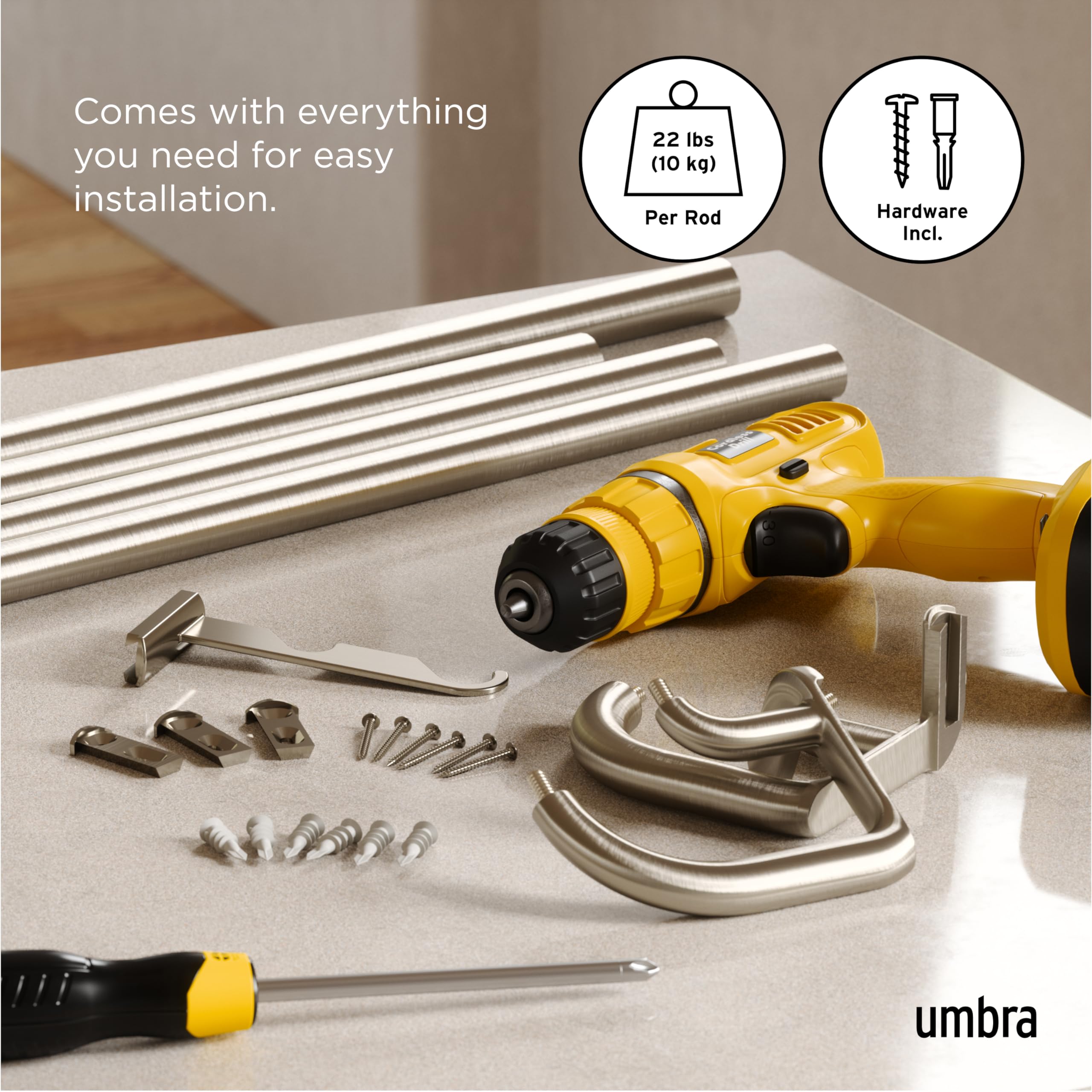 Umbra Twilight nickel finish provides a sleek, modern look in any room.
