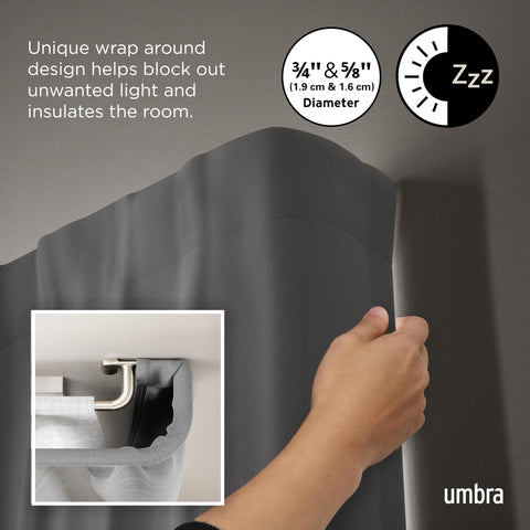 Umbra Twilight with two curtains hung for a two‑panel setup and room darkening.