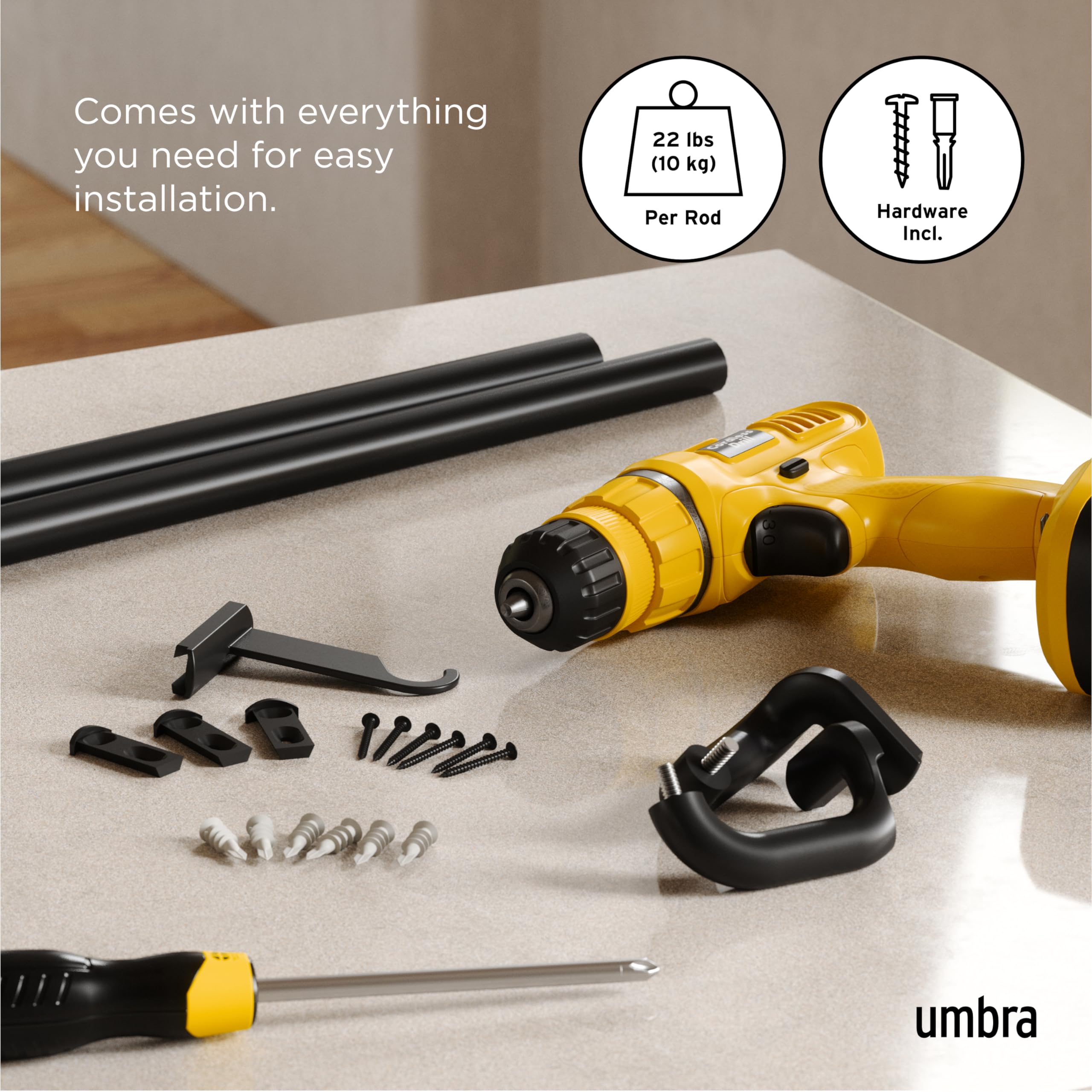 Umbra Twilight rod showcases sturdy build and 22 lb capacity.