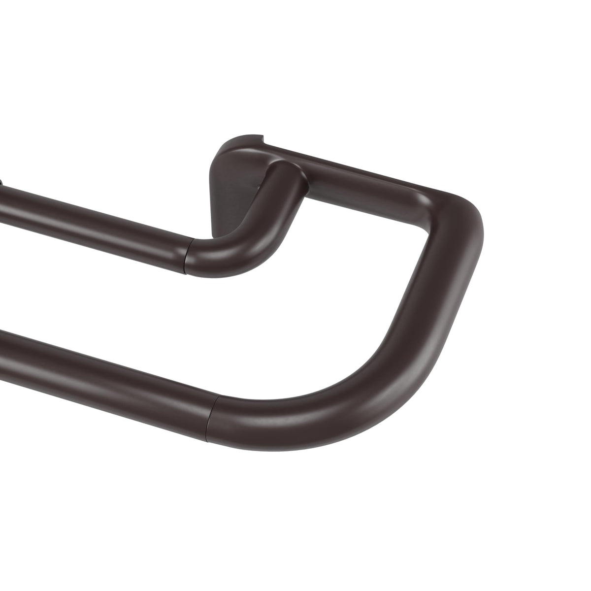 Umbra Twilight wrap-around end brackets block light for a clean wall-to-curtain transition