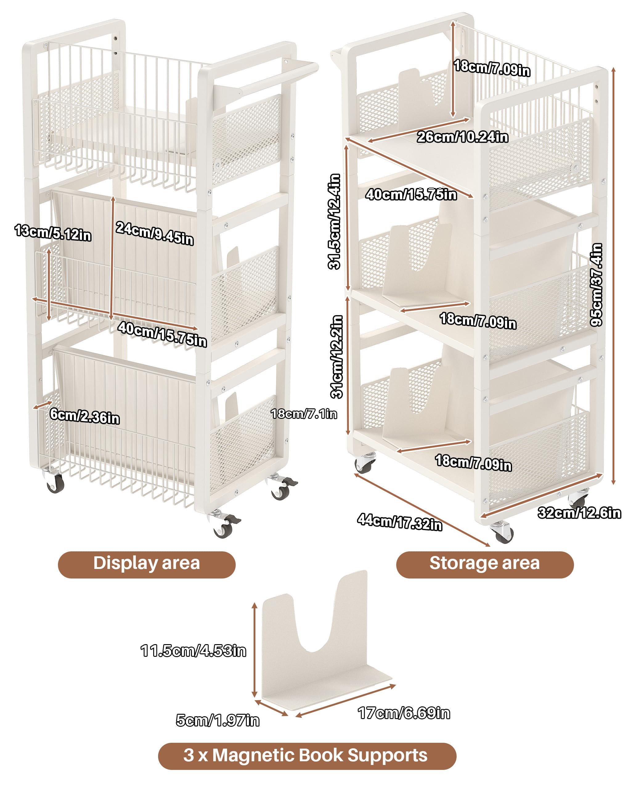 UMDONX double-sided book cart shelf view highlighting dual-access racks
