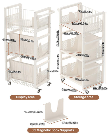 UMDONX double-sided book cart shelf view highlighting dual-access racks