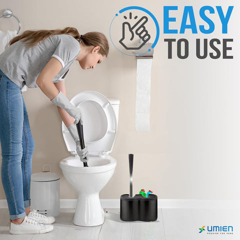 UMIEN dual canister design keeps brush and plunger neatly stored