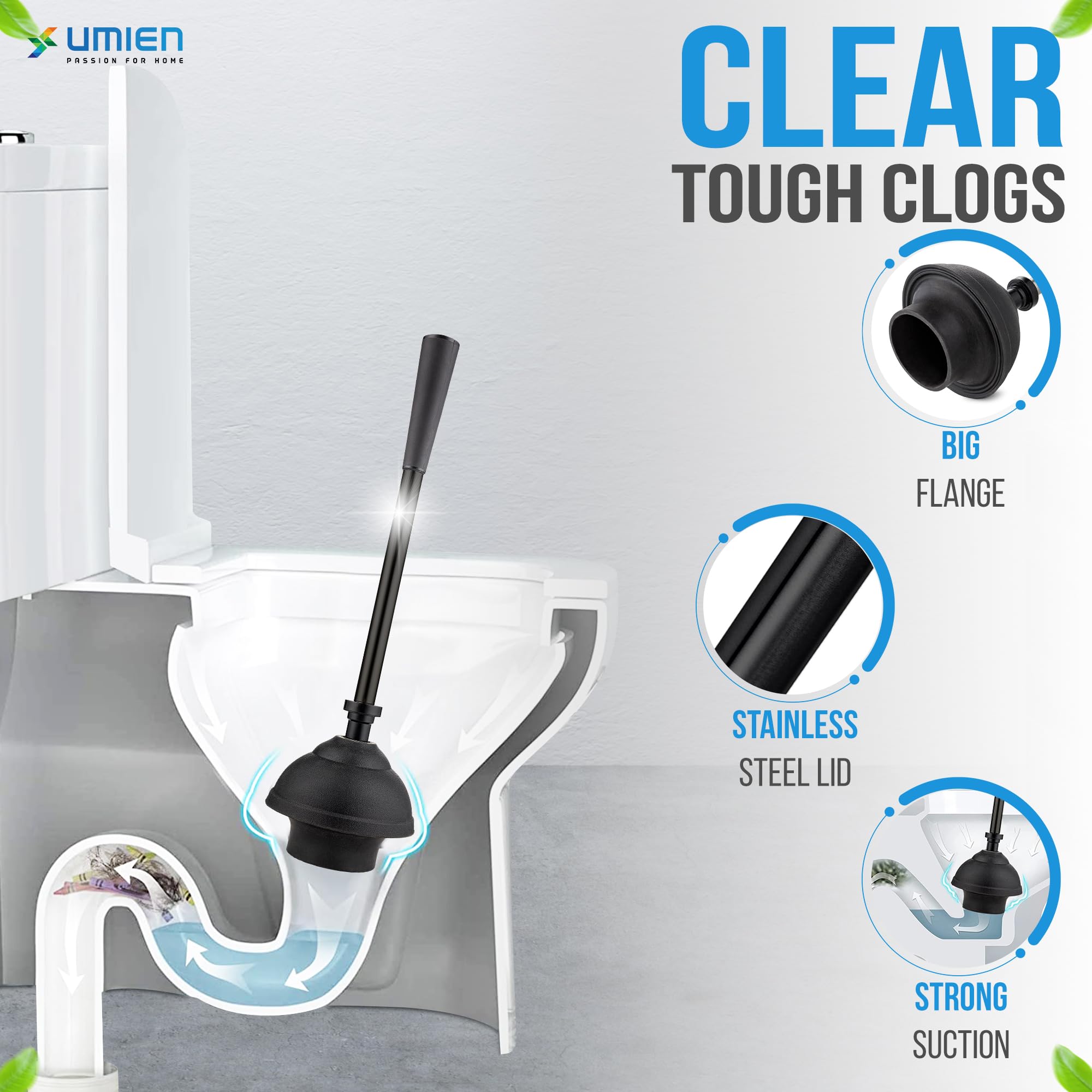 UMIEN long-handle brush cleans under rims without bending or splashing
