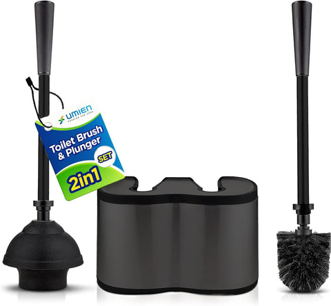 UMIEN toilet brush and plunger set 18in matte black with sleek freestanding storage