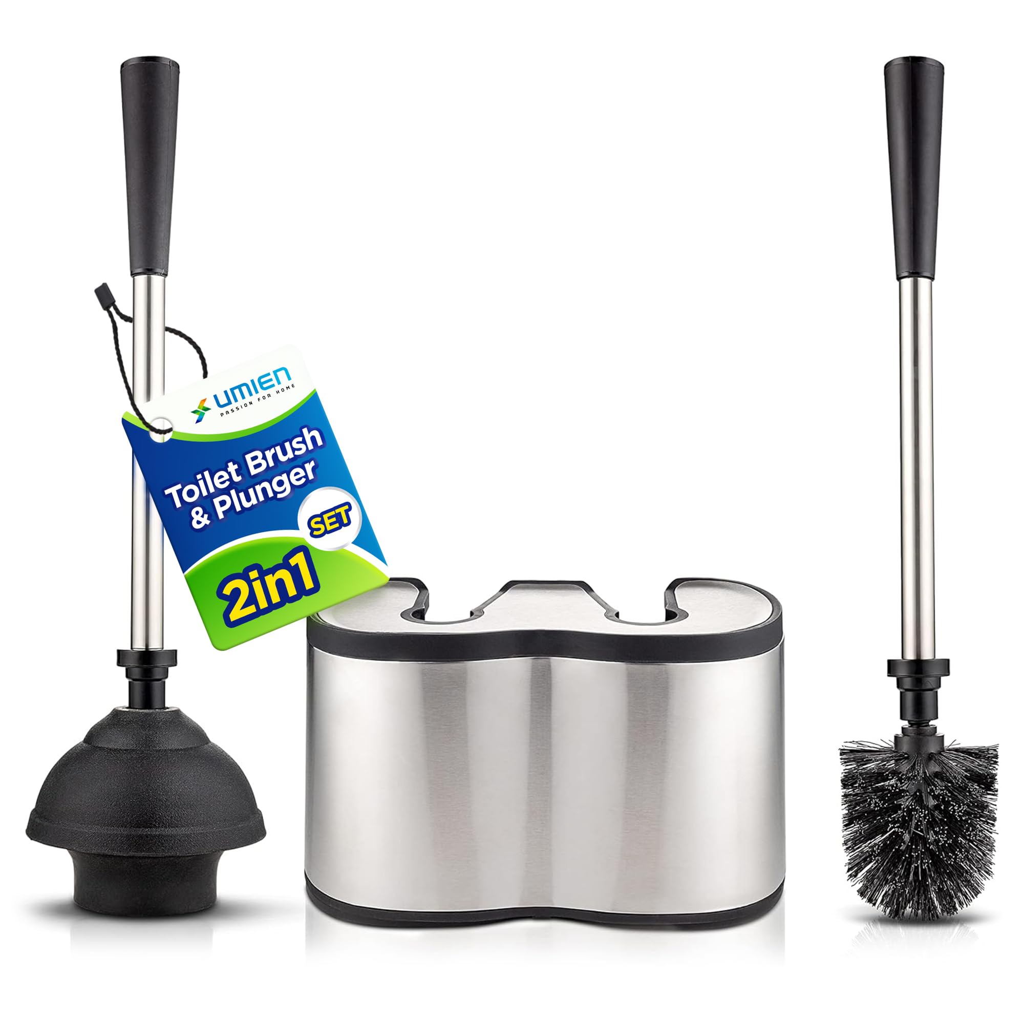 UMIEN toilet brush and plunger set 18in stainless steel for durable daily cleaning