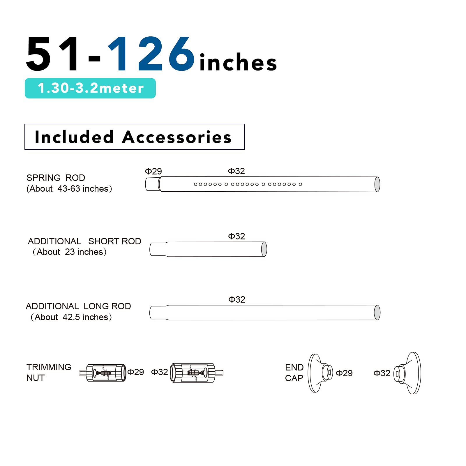 Umimile tension rod has a 1.26 inch diameter for sturdy support.