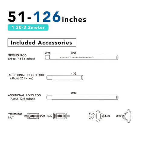 Umimile tension rod has a 1.26 inch diameter for sturdy support.