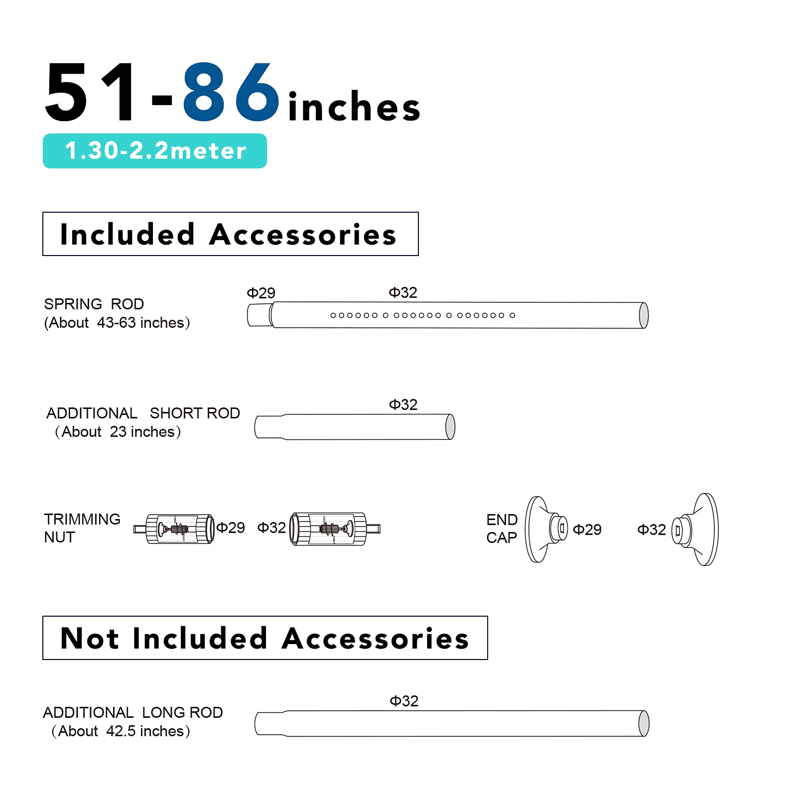 Umimile 1.26 inch diameter rod with sturdy end caps