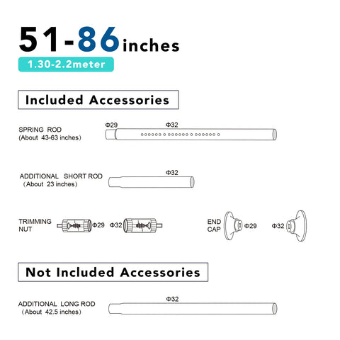 Umimile 1.26 inch diameter rod with sturdy end caps