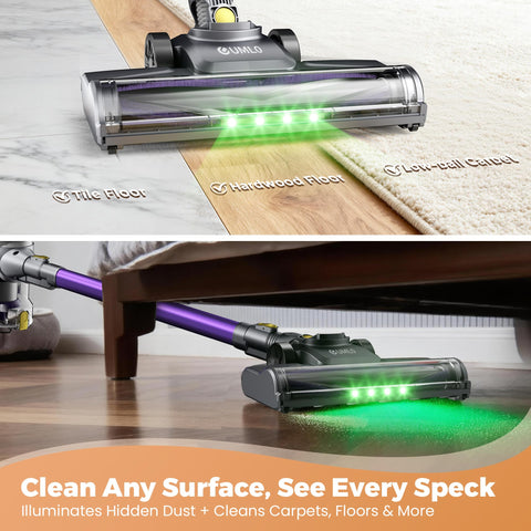 UML0 eight-in-one attachments enable versatile floor, stairs, and car cleaning.