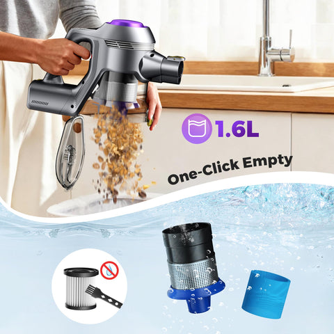 UML0 large 1.6L dust bin supports extended cleaning sessions.