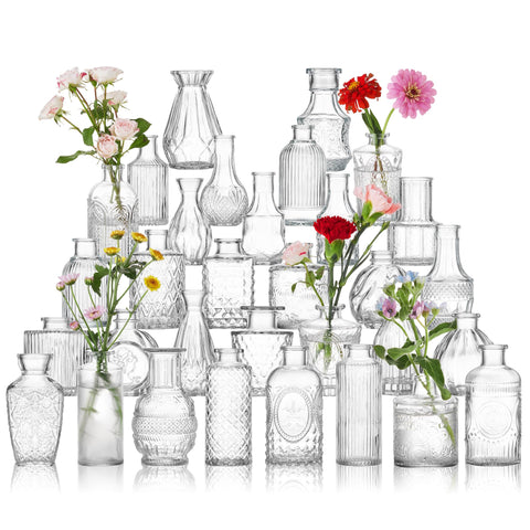 Unbreakable glass bud vase set 32pcs enhances elegant centerpieces.