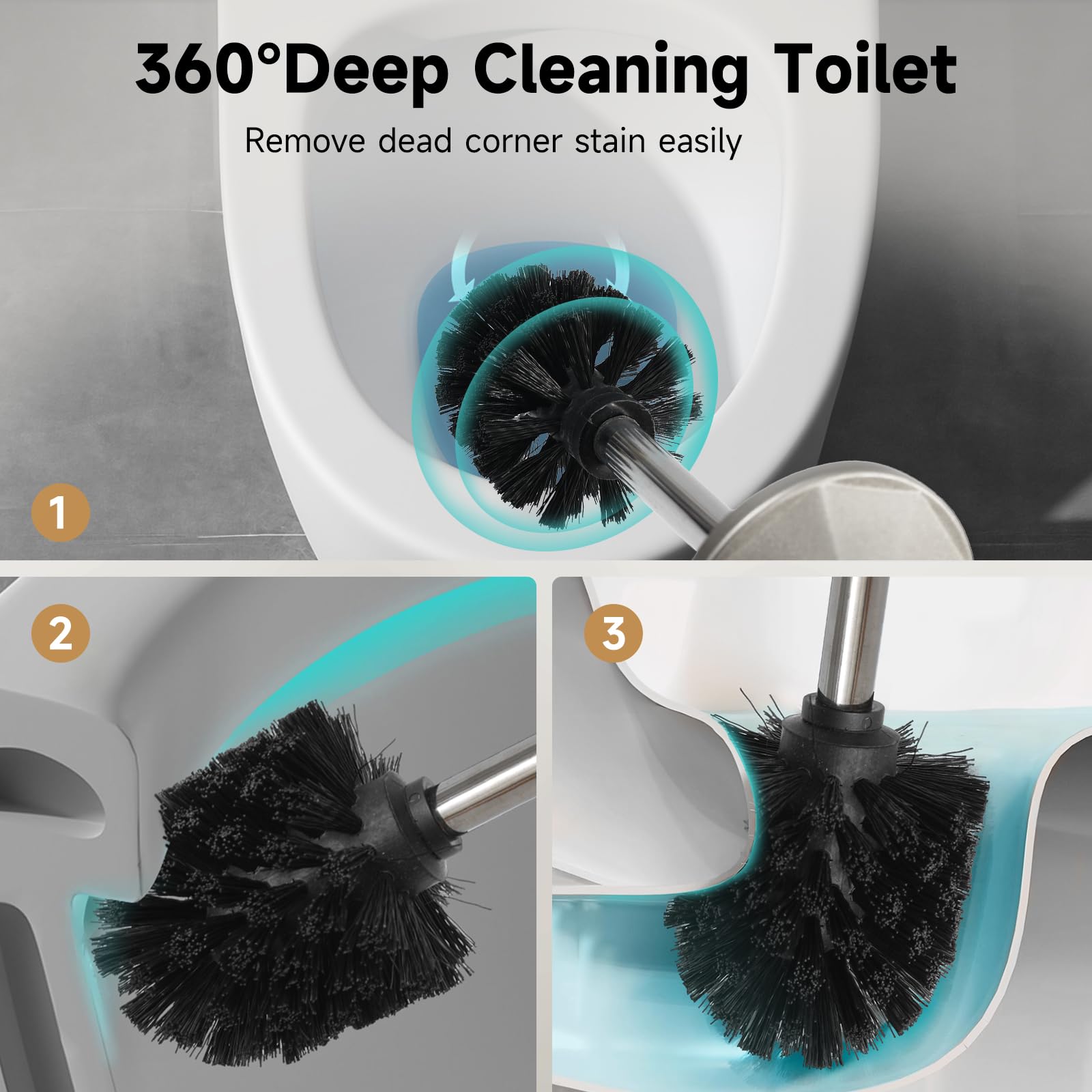 UNCONSIL long-handled toilet brush extending reach for thorough cleaning.