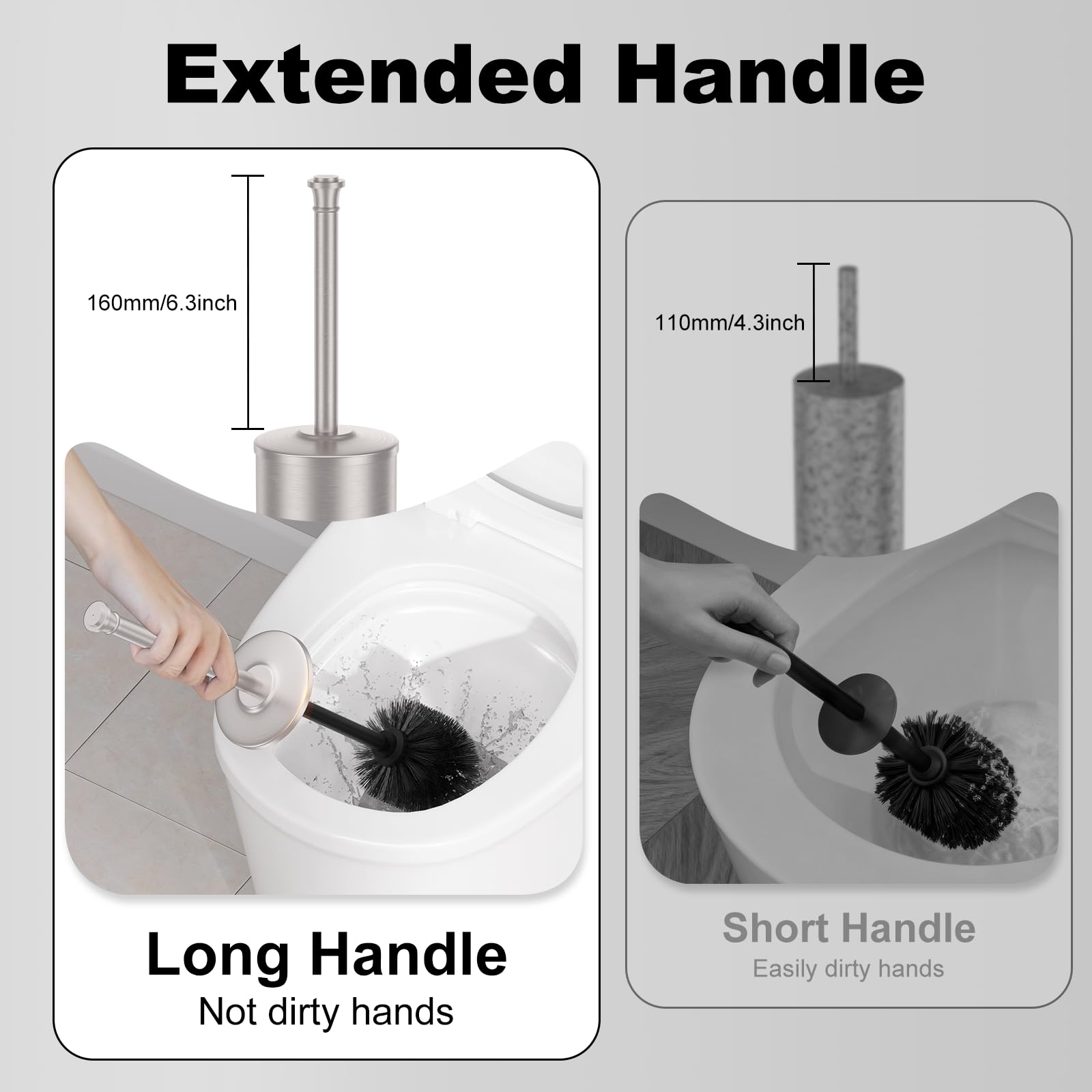 UNCONSIL toilet brush with lid minimizes splashes during cleaning.