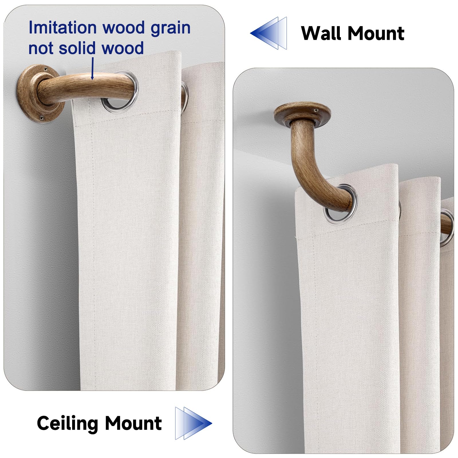 UNCONSIL wood grain wrap-around curtain rod for enhanced privacy.