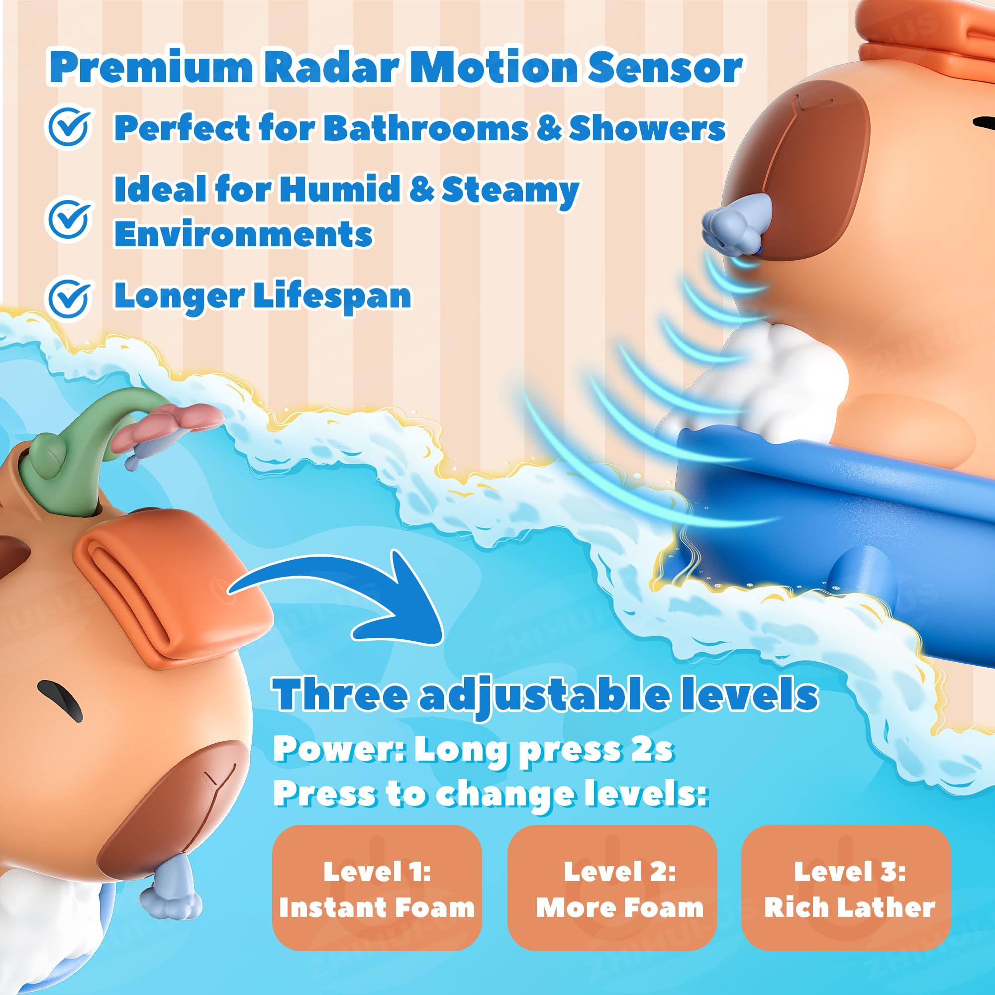 UNEEDE Capybara sensor activation demonstrates reliable motion sensing in damp bathrooms.