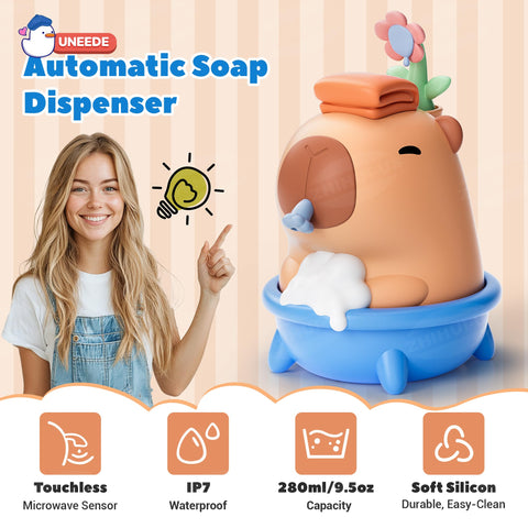 UNEEDE Capybara dispenser soft silicone texture for safe family use.