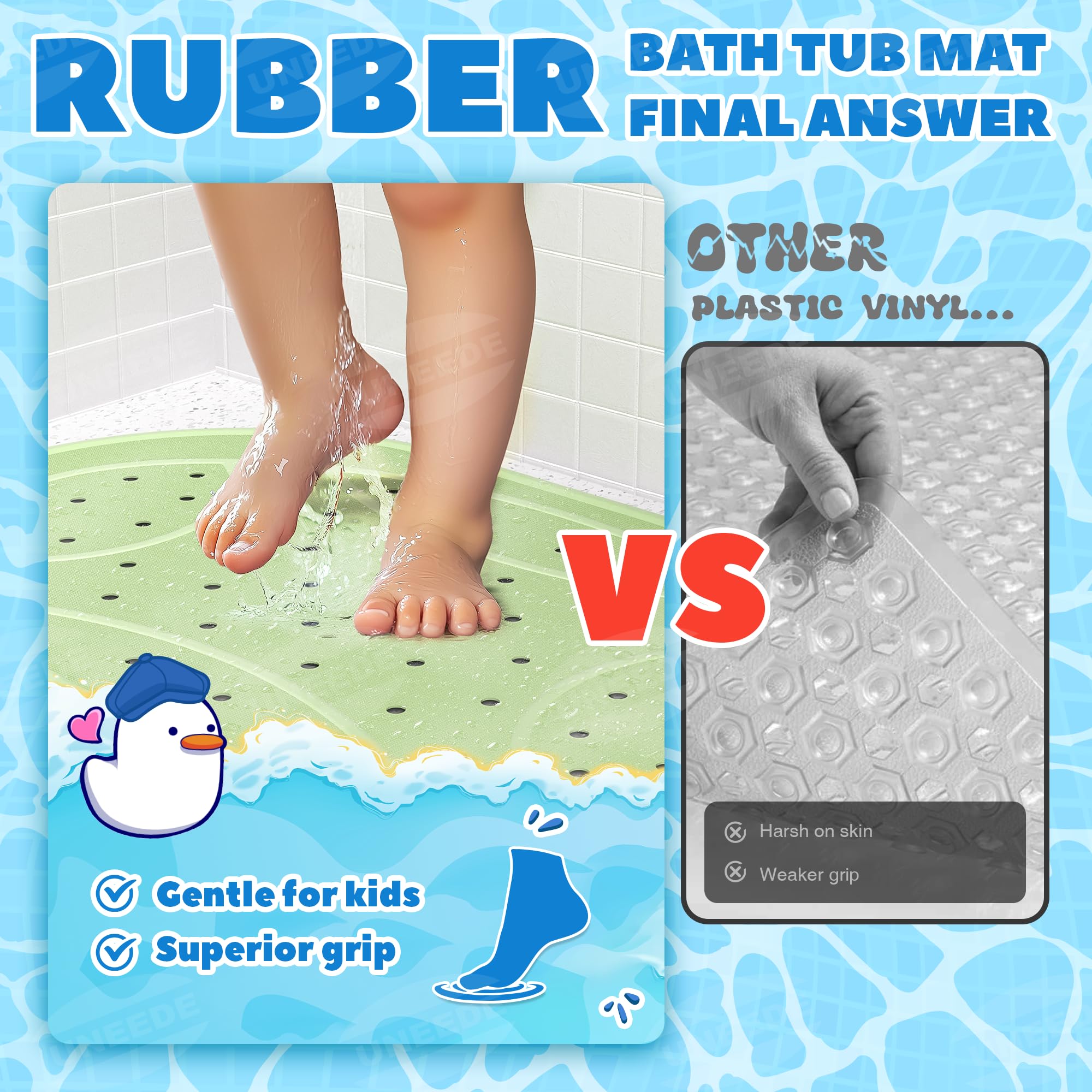 UNEEDE Kids Bathtub Mat soft rubber texture emphasizing gentle skin-safe feel