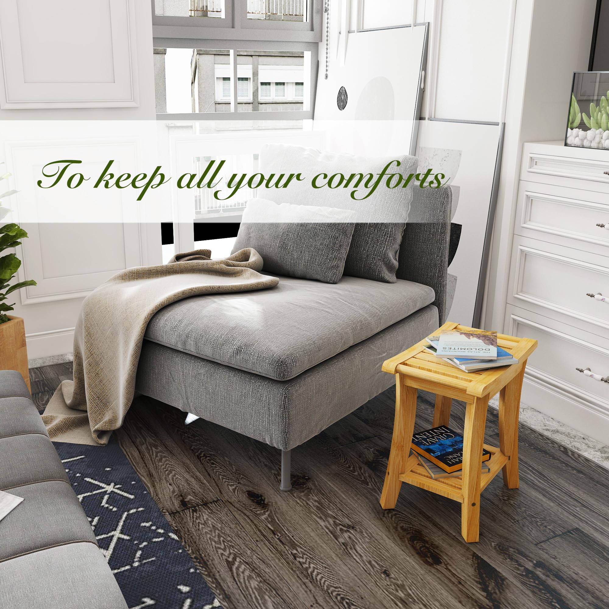 Unibambou bamboo shower bench easy-assembly with clear instructions.