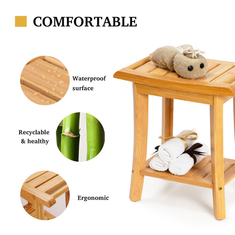 Unibambou bamboo shower bench versatile as a living room side table for small spaces.