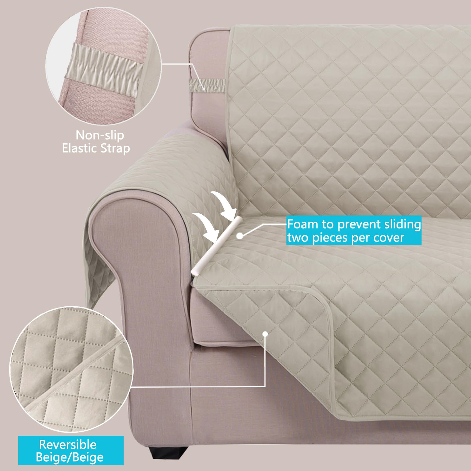 U-NICE HOME anti-slip sofa cover with elastic straps, stays in place during play and lounging.