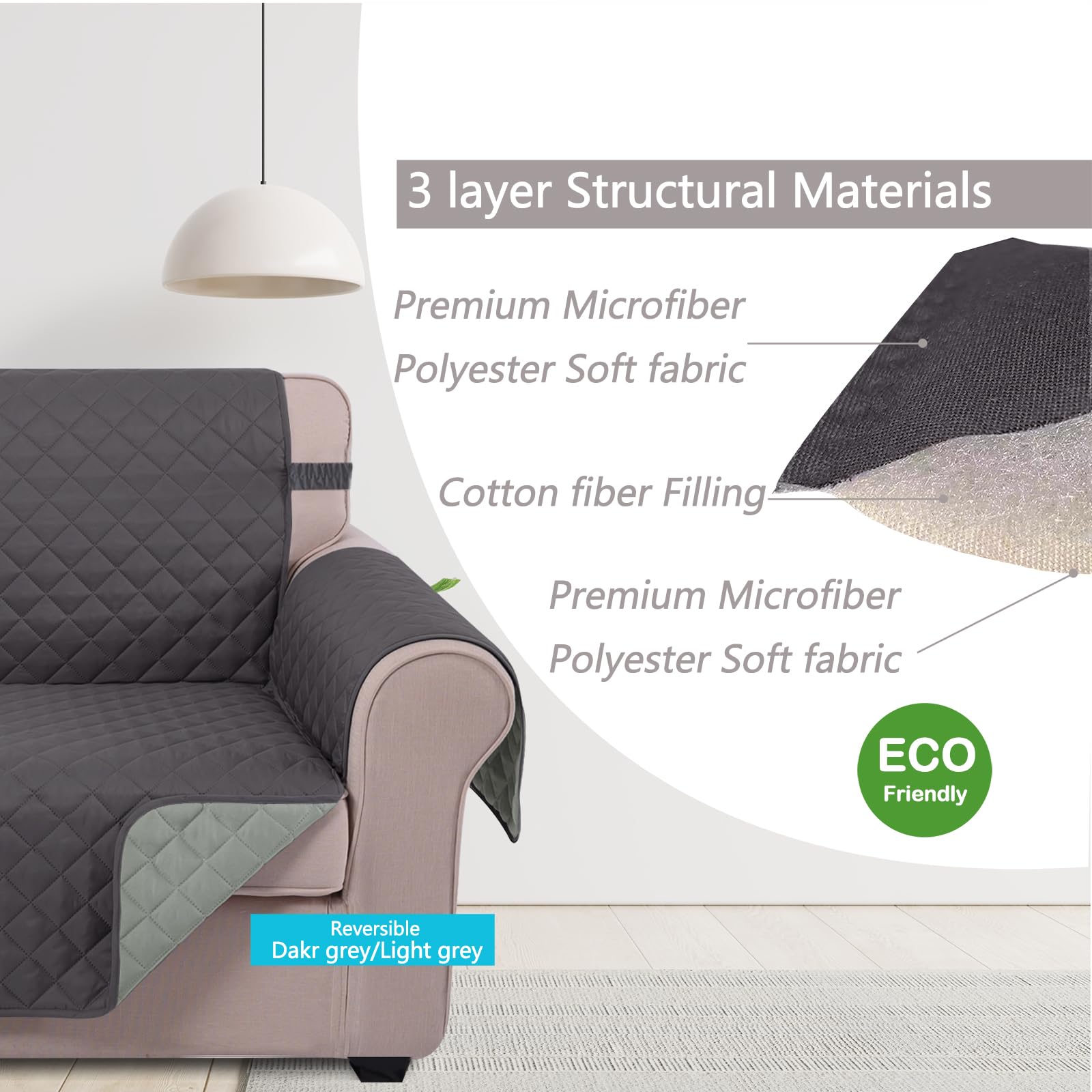 U-NICE HOME anti-slip sofa cover with elastic straps for securefit.