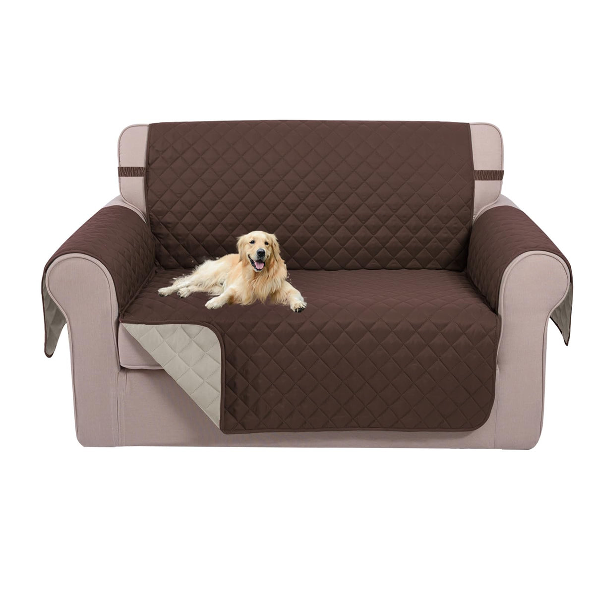 U-NICE HOME loveseat cover front view shows water-repellent 3-layer protection against spills