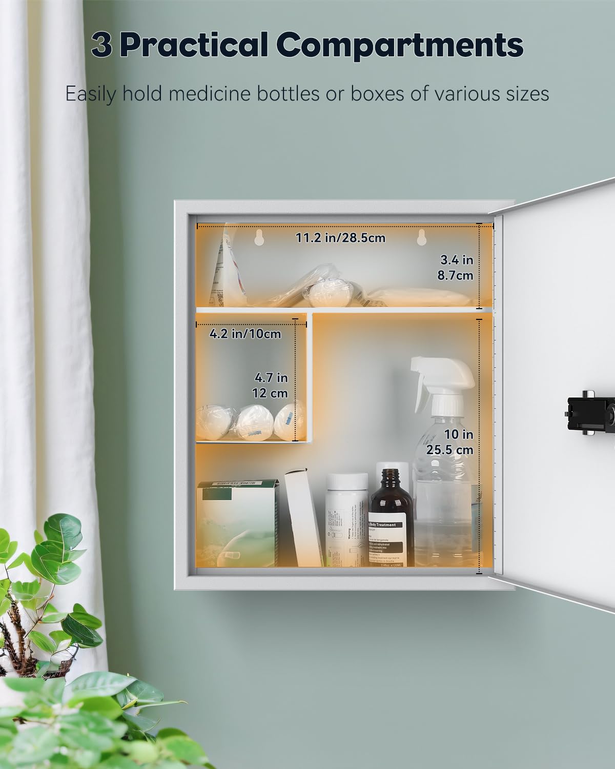 Uniclife wall medicine cabinet with code lock in use offers convenient, keyless access.