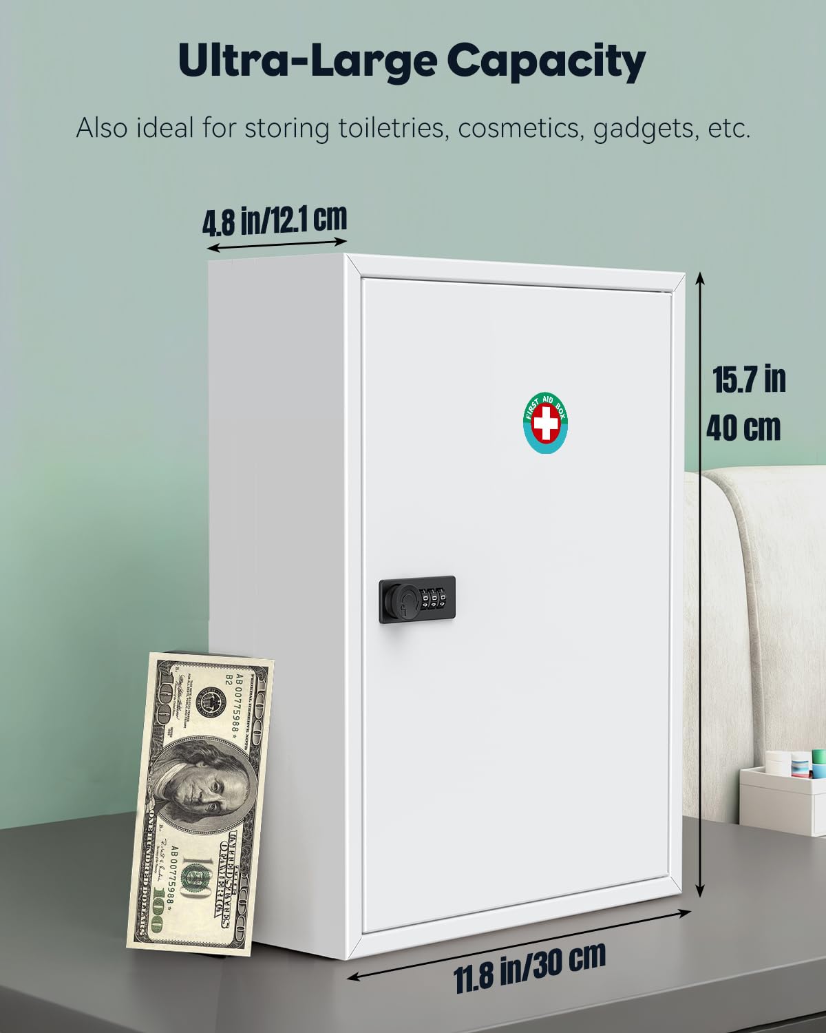 Uniclife wall-mount cabinet with lock open shelves for easy access.