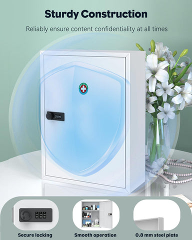 Uniclife wall-mount cabinet metal construction resists rust and wear.