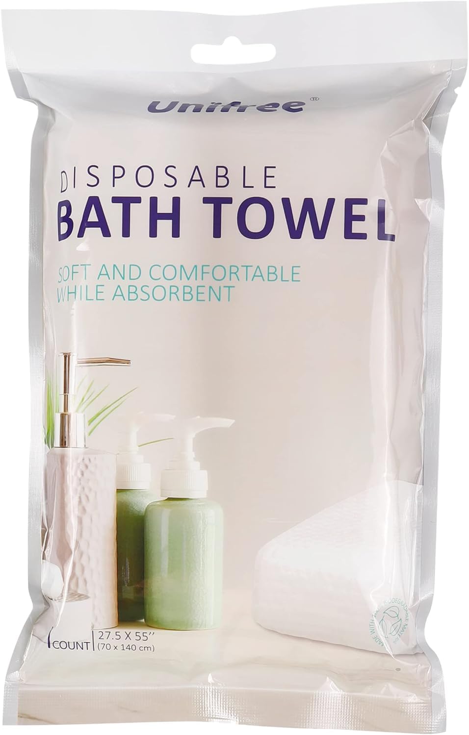 UNIFREE bath towel close-up showing plush, absorbent material for quick drying