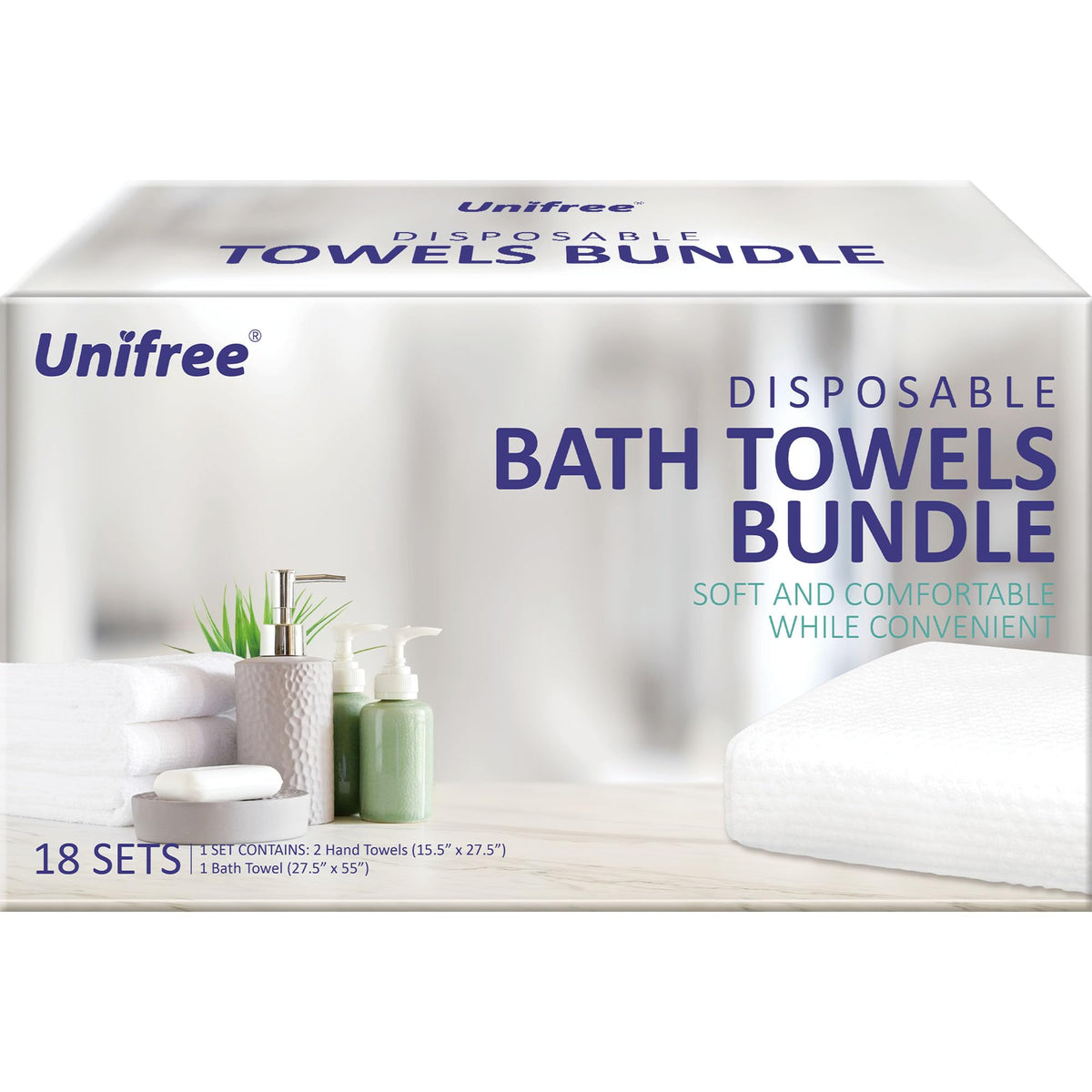 UNIFREE disposable towels bundle with bath towel and two hand towels for home or hotel use