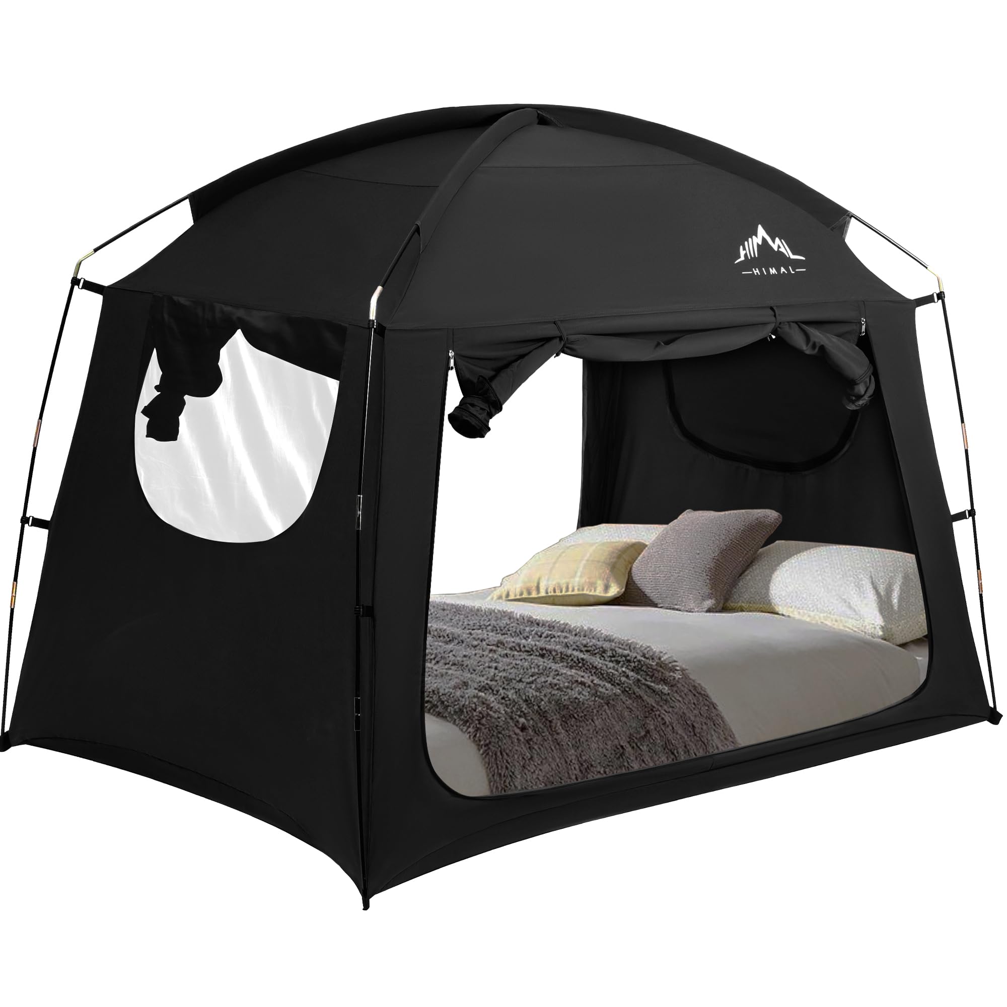 UniHimal bed tent showing dual-entry doors for easy access and privacy