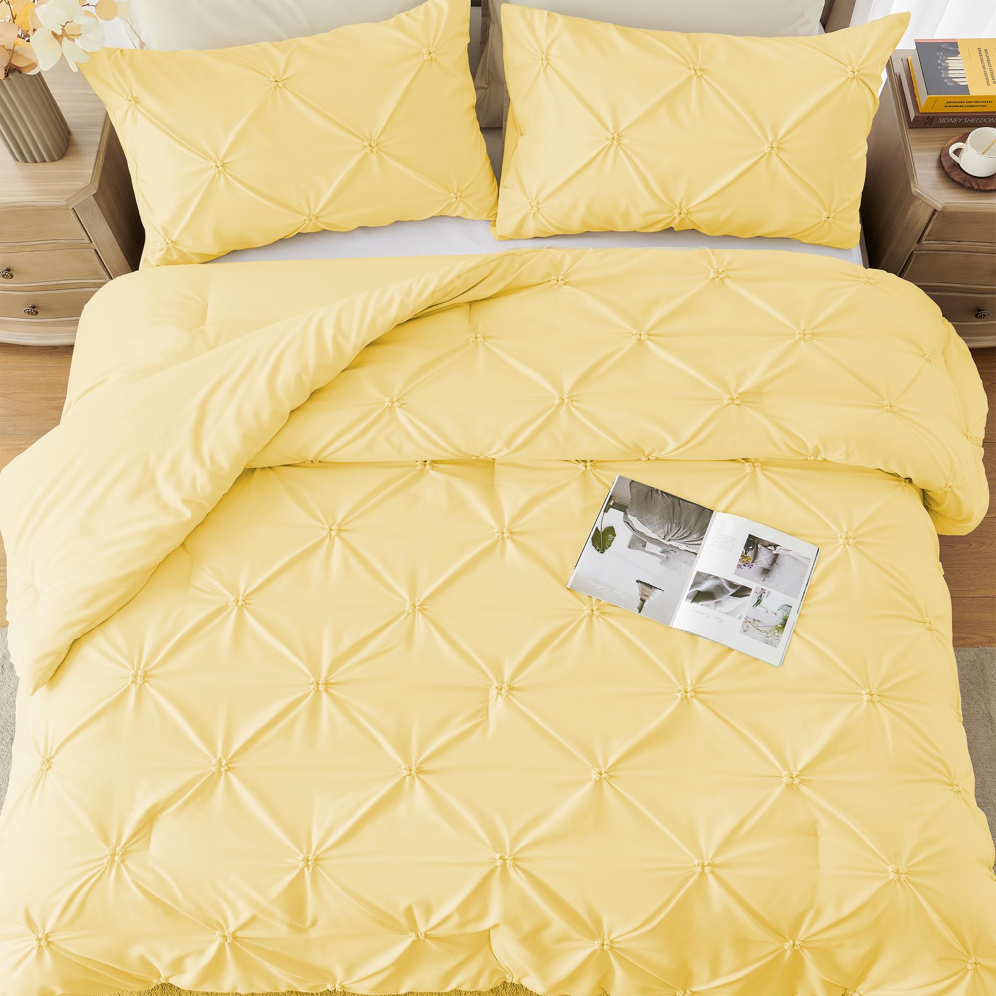 UNIKOME versatile bedding suits multiple bedroom styles with a warm yellow accent.