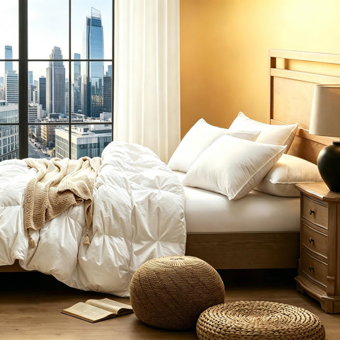 UNIKOME bedroom setup with pillows on bed invites cozy, hotel-style lounging and restful sleep