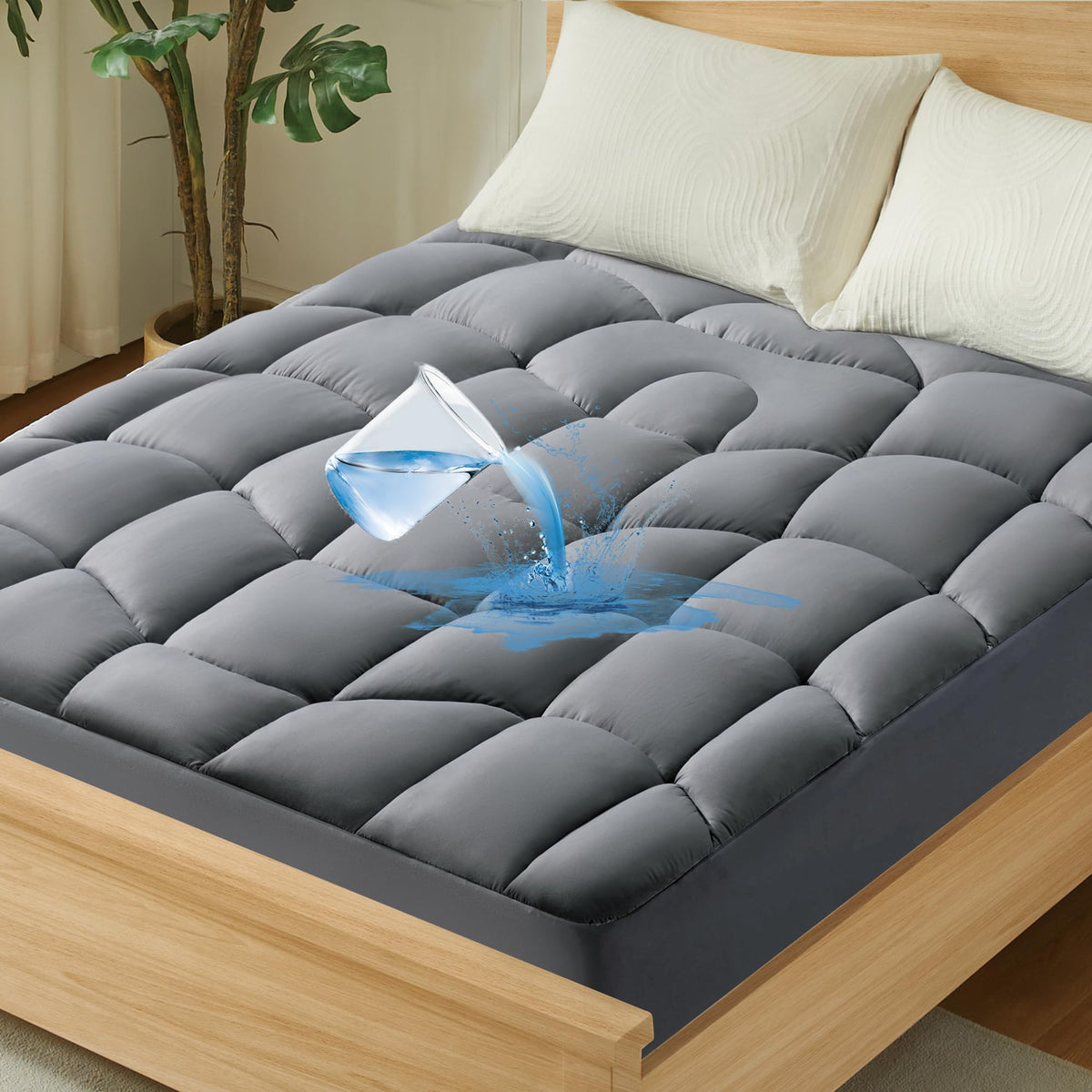 UNIKOME full mattress pad waterproof-topper protecting a bed from spills and stains